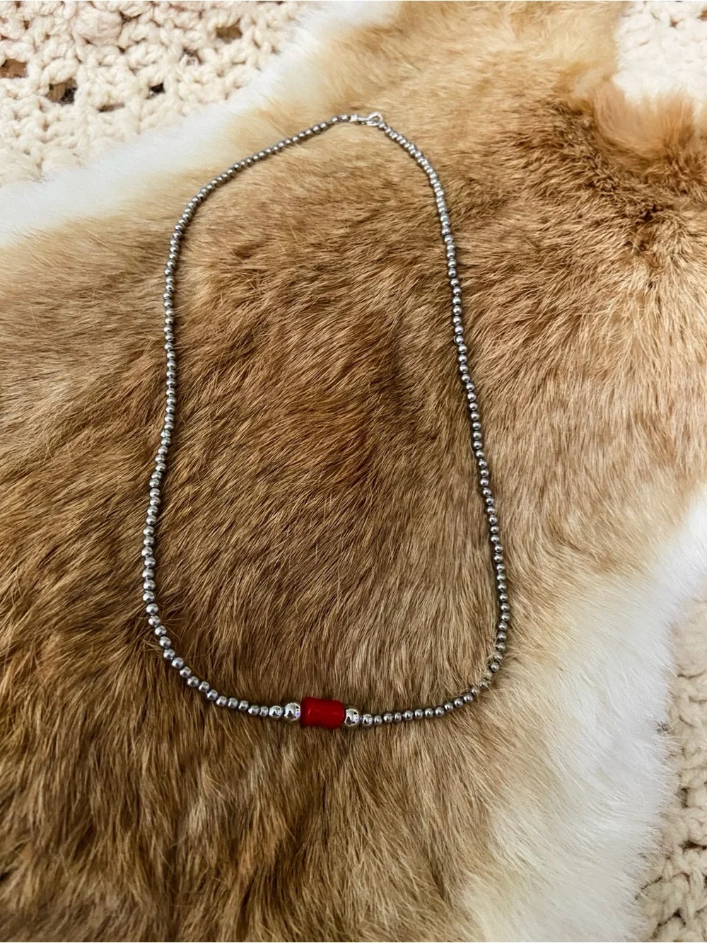 Silver Pearl & Red Coral Necklaces - Navajo Pearl Style - Stainless Steel - Picture 6 of 9